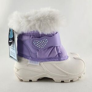 Icicles Youth White Purple Slip On Snow Boots Faux Fur Trim Insulated -30C Sz 9